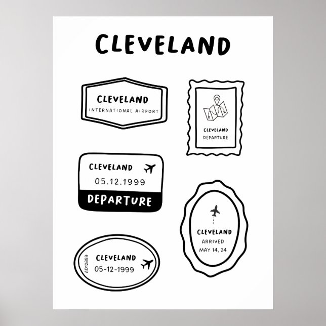 Affiche Cleveland - Collection Timbre de voyage | Minimali (Devant)