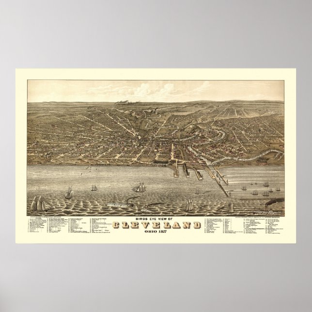 Affiche Cleveland, OH Carte panoramique - 1877 (Devant)