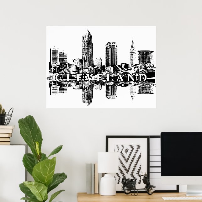 Affiche Cleveland, Ohio en noir et blanc (Bureau à domicile)
