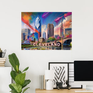 Affiche Cleveland Ohio Skyline Abstrait Art Vibrant