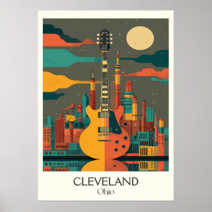 Affiche Cleveland Ohio Skyline Rock Capital Lake Erie