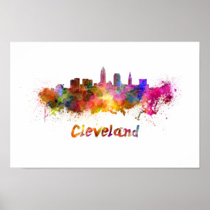 Affiche Cleveland skyline in watercolor