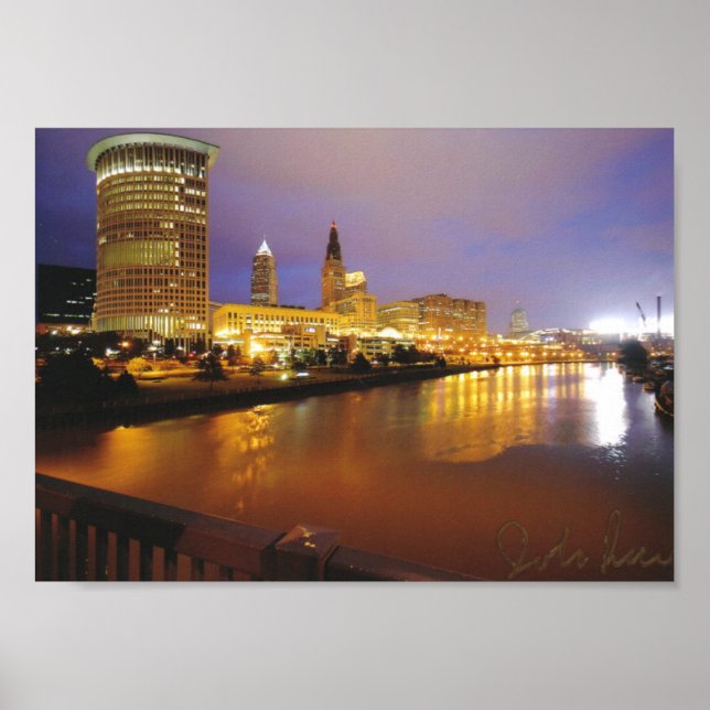 Affiche Cleveland Skyline pour la nuit (Devant)