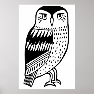Affiche Clever Owl black line drawing on white