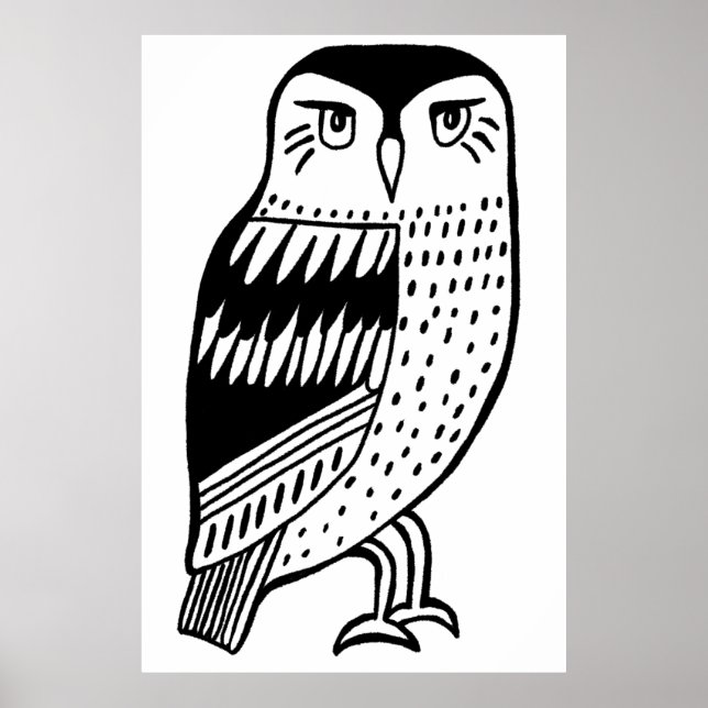 Affiche Clever Owl black line drawing on white (Devant)