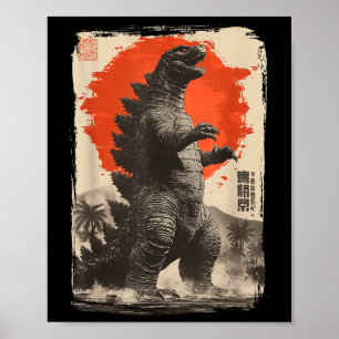Affiche Clic Rétro Art Japonais Rare Kaiju Géant