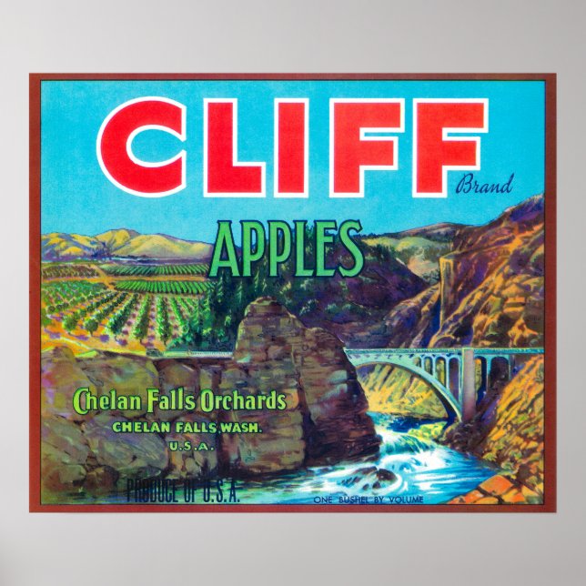 Affiche Cliff Apple Étiquette - Chelan Falls, WA (Devant)