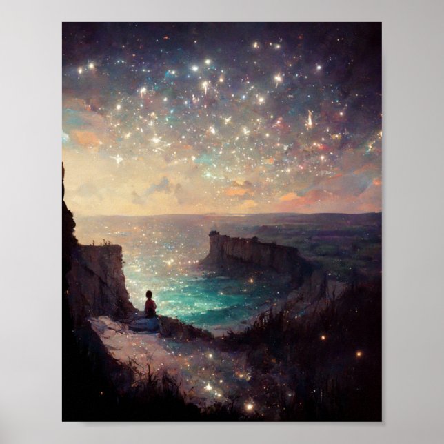 Affiche Cliffside Nuit Imaginaire Paysage Sci-Fi (Devant)