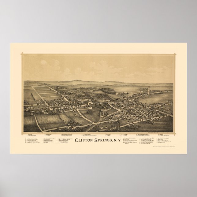 Affiche Clifton Springs, NY Carte panoramique - 1892 (Devant)
