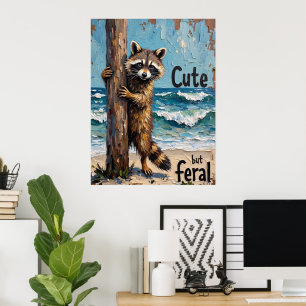 Affiche Climat côtier : Raccoon au bord de la mer