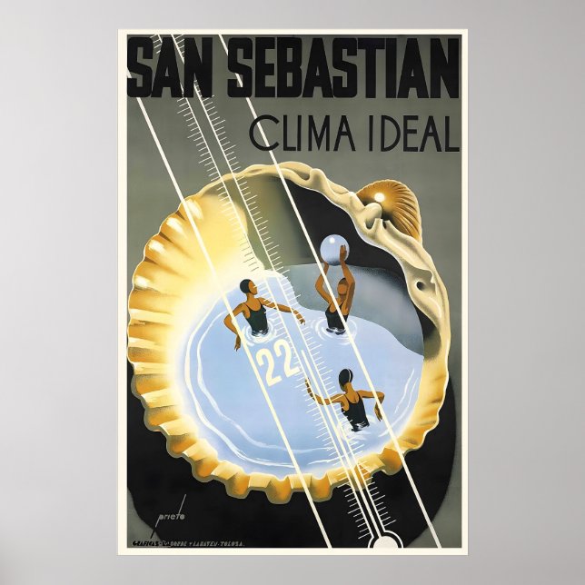 Affiche Climat idéal de Saint-Sébastien Espagne Voyage Vin (Devant)
