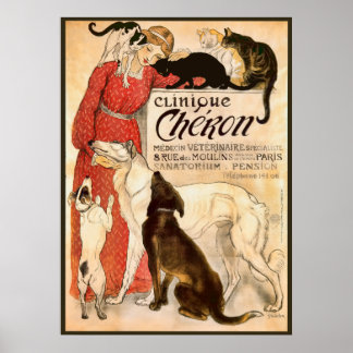 Affiche Clinique Cheron Publicité vétérinaire Vintage