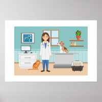 Clinique vétérinaire femme avec chat et chiot