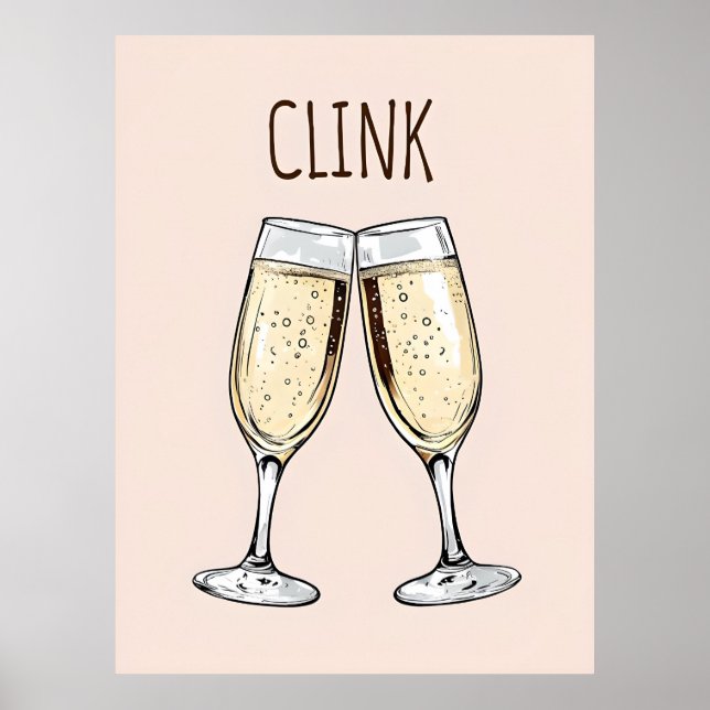 Affiche Clink Champagne – Art de fête minimaliste (Devant)