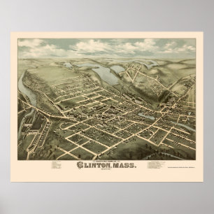 Affiche Clinton, MA Carte panoramique - 1876