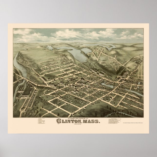 Affiche Clinton, MA Carte panoramique - 1876 (Devant)
