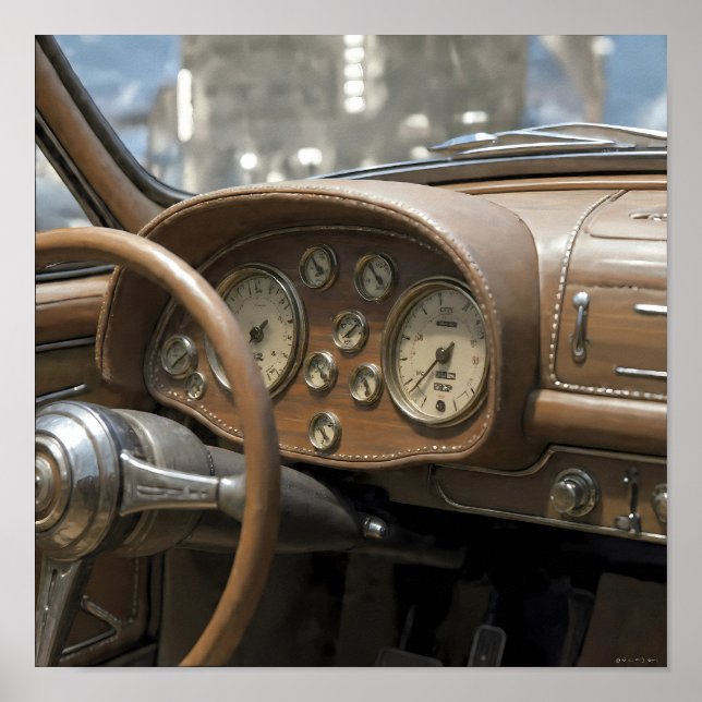Affiche Close-Up Luxury: Vintage Dashboard Cockpit Detail (Devant)