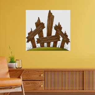 Affiche Clôture en bois cassée Ferme rustique