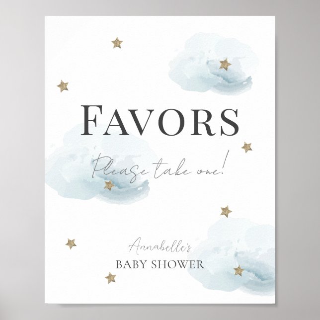 Affiche Cloud 9 Blue Clouds & Stars Boy Baby shower Faveur (Devant)