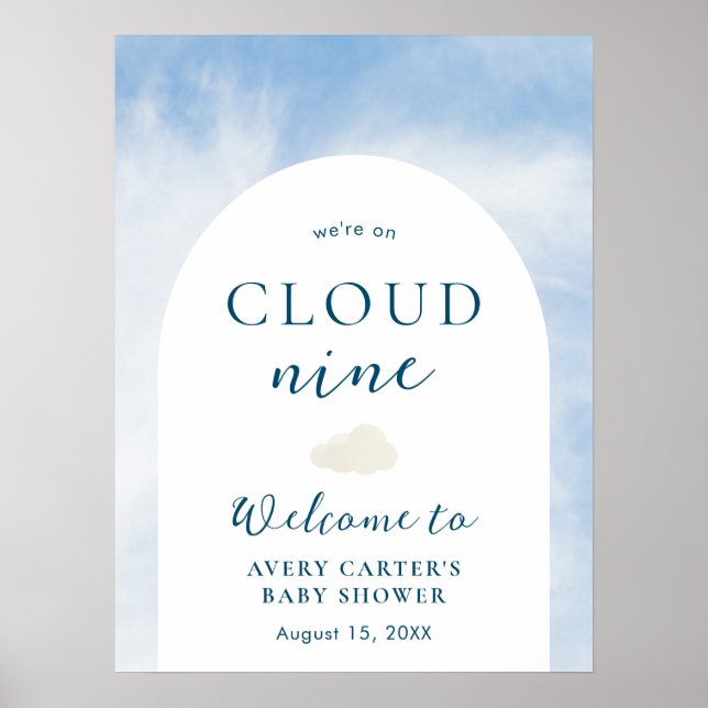 Affiche Cloud 9 Blue Sky Watercolor Baby shower Bienvenue (Devant)