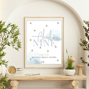 Affiche Cloud 9 Etoiles Blue Aquarelle Fête des mariées Bi