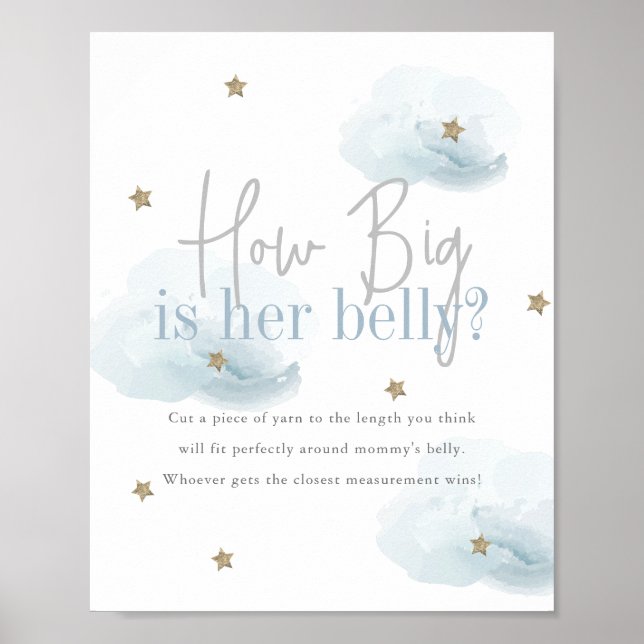 Affiche Cloud 9 étoiles d'or Baby shower bleu Comment Big  (Devant)