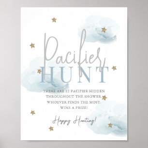 Affiche Cloud 9 étoiles d'or Baby shower bleu Pacifique ch