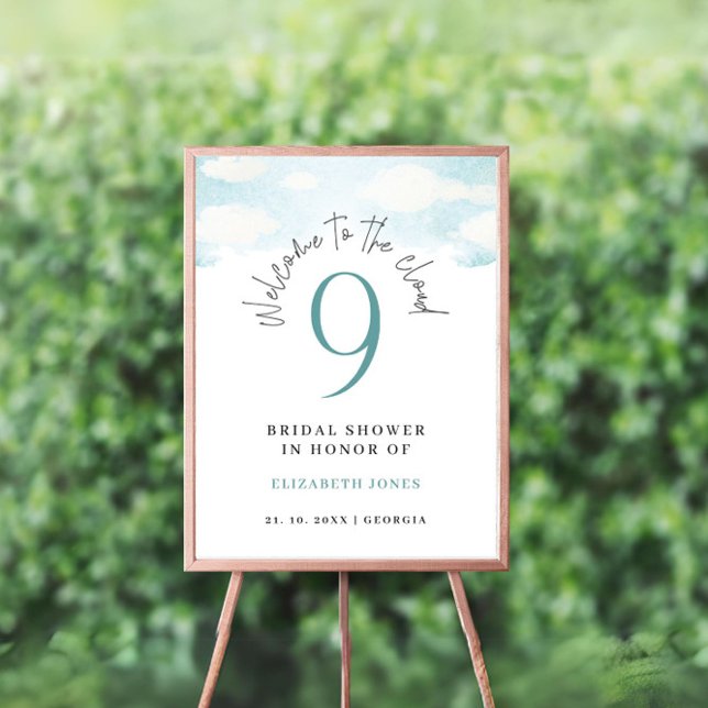 Affiche Cloud 9 Fête des mariées bleue et blanche Accueil (Créateur téléchargé)