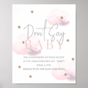 Affiche Cloud 9 Gold Stars Baby shower rose Ne pas dire bé