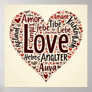 Affiche Cloud de mots d'amour profond - Romantique