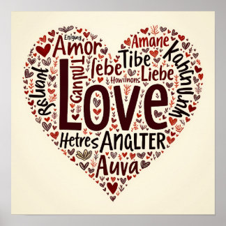 Affiche Cloud de mots d'amour profond - Romantique