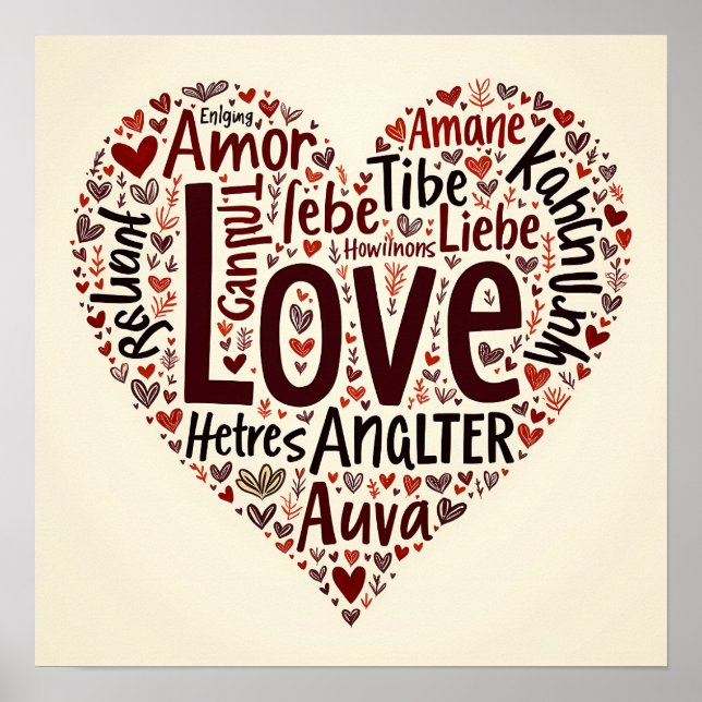 Affiche Cloud de mots d'amour profond - Romantique (Devant)