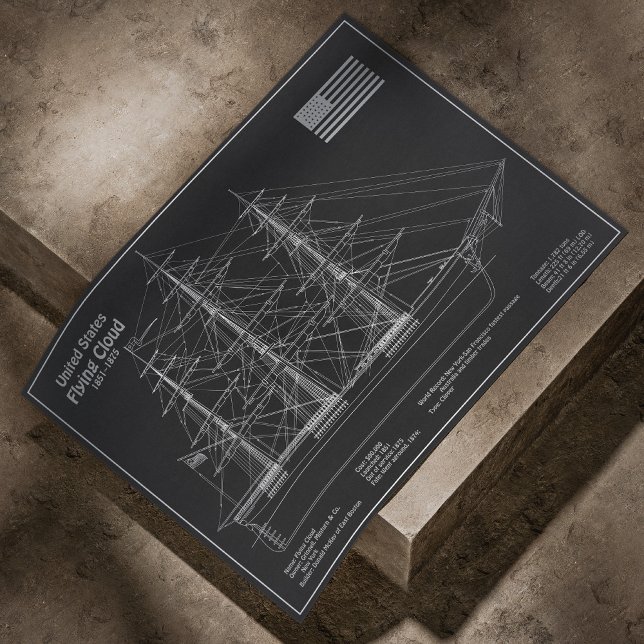 Affiche Cloud de vol de navire Clipper - Plan directeur (Clipper Ship Flying Cloud - Blueprint PD. Poster)