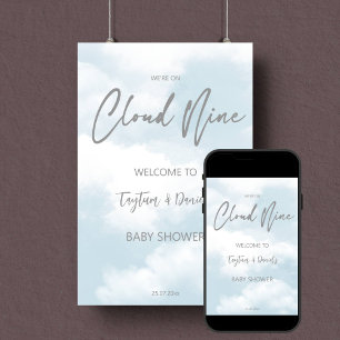 Affiche Cloud neuf pastel gris baby shower signe d'accueil