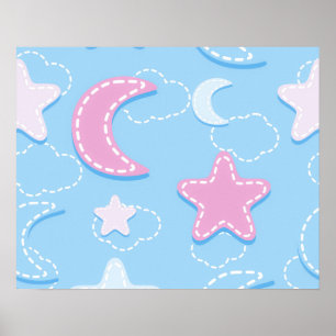 Affiche Clouds Cute and Adorable Pastel Moon
