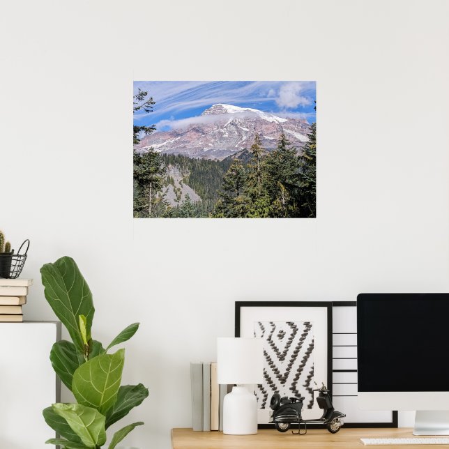 Affiche Clouds Over Mount Rainier Scenic Landscape (Bureau à domicile)