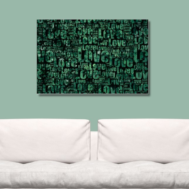 Affiche Clover Field Typographie verte AMOUR (Love Clover Poster, Green and Black Wall Art)
