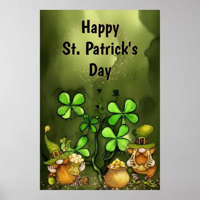Affiche Clovers and Leprechaun Gnomes St. Patrick's Day (Devant)