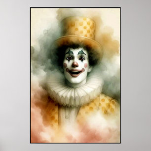 Affiche Clown à l'aquarelle vintage heureux avec un grand