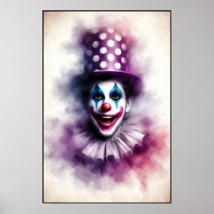 Affiche Clown à l'aquarelle vintage heureux avec un grand
