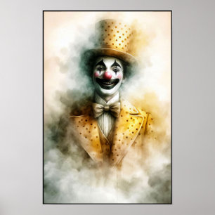 Affiche Clown à l'aquarelle vintage heureux avec un sourir