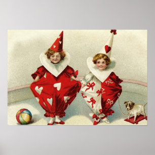 Affiche Clown Children Dog Ball Heart