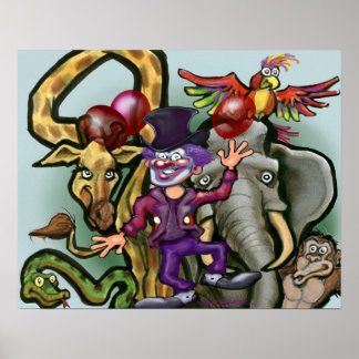 Affiche Clown de cirque et animaux