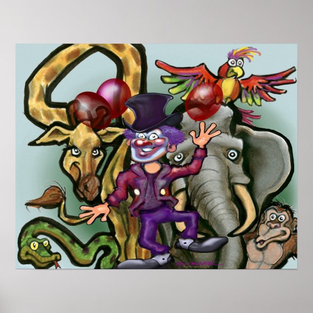 Affiche Clown de cirque et animaux  (Devant)