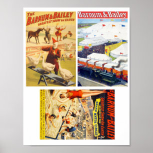Affiche Clown de cirque vintage, Acrobat Animaux collage d