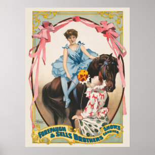 Affiche Clown Distribuant Des Fleurs À Une Femme À Cheval