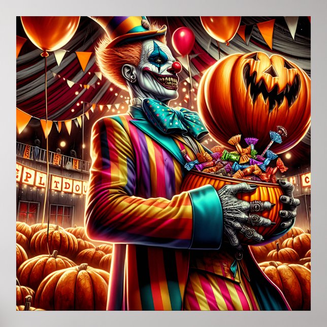 Affiche Clown effrayant avec Jack O' Lantern Halloween (Devant)