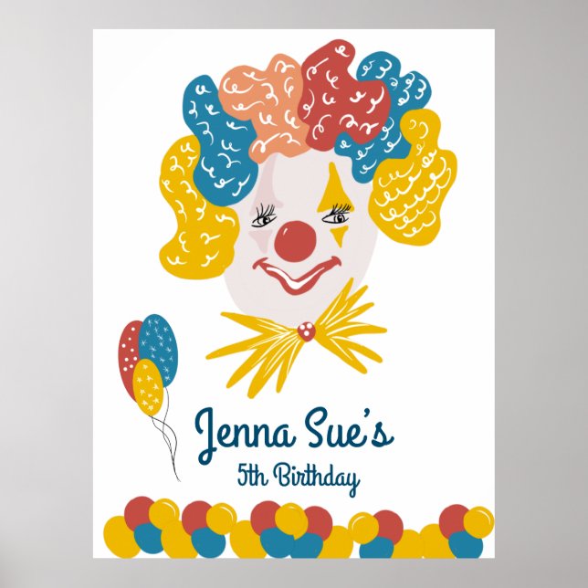 Affiche Clown Main dessinée Carnaval Anniversaire coloré (Devant)