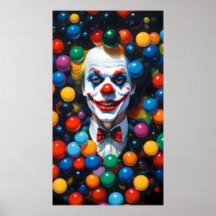 AFFICHE CLOWN SOURIANT DANS LA BALLE