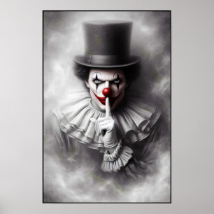 Affiche Clown Vintage Perturbé Avec un Sourire Siniètre 